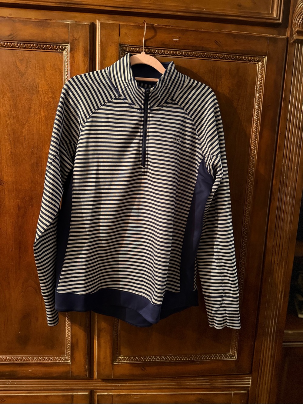 Vineyard vines Striped Navy and White Quarter-Zip athletic top